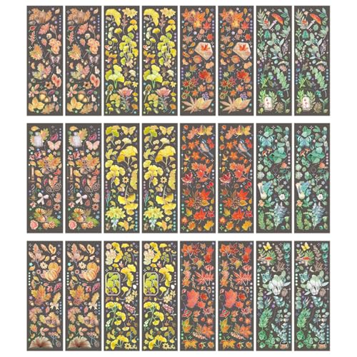 ZAKHSE Scrapbook Stickers, 24 Blätter Ahornblätter Ginkgo Blätter Pilz Pflanzen Blumen Dekorative Aufkleber, Herbst Motive Transparent PET Sticker für Journaling DIY junk Journal Scrapbook Zubehör von ZAKHSE