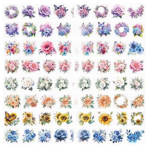 ZAKHSE Scrapbook Stickers, 8 Rollen Blumenaufkleber Transparente PET Scrapbooking Aufkleber, Frühling Blume Ästhetische Dekorative Aufkleber Rolle für DIY Planer Tagebuch Sammelalbum Dekor-52.48 ft von ZAKHSE