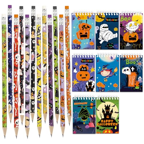 ZALAON 32 Stücke Halloween Notepad und Bleistifte ，Halloween Notizblock notizbuch kinder，Halloween Geschenke für Kinder, Partyfüller von ZALAON