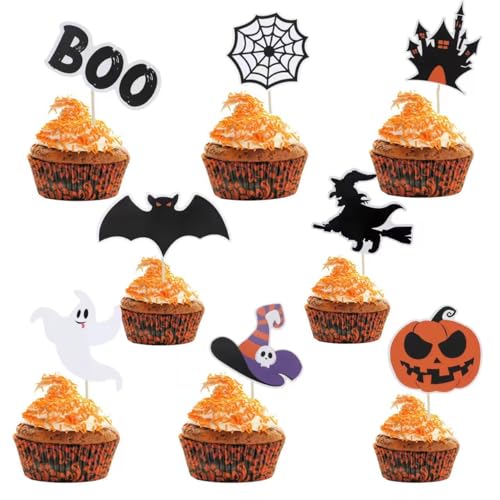 ZALAON Halloween Cupcake Topper，48 Stücke Halloween Kuchendeko Verwendet für Halloween-Party-Dekorationen、Obstteller、Kuchendekorationen von ZALAON