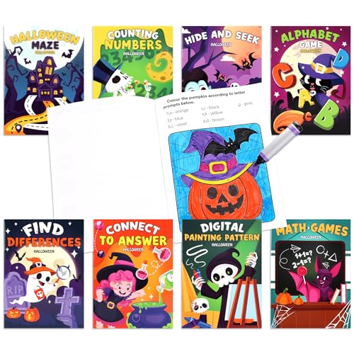 ZALAON Hallowenn mini malbuch 8 Stück malbücher für kinder,kleine kinder geschenke im Inneren befinden sich 8 verschiedene Arten von Spielen für Kinder von ZALAON