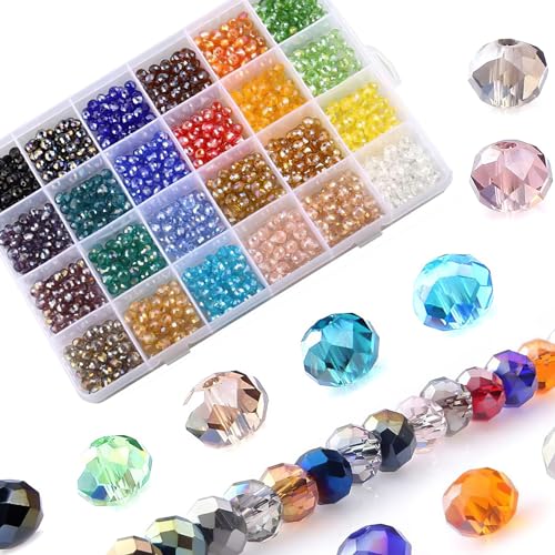 ZALHIN 1200 StüCk Glasperlen, Perlen Zum Auffädeln, Glass Beads, Kristallperlen Zum AuffäDeln, für Basteln Schmuckherstellung, DIY Halsketten, Armbänder (4/6/8 mm, Gemischte Farbe) von ZALHIN