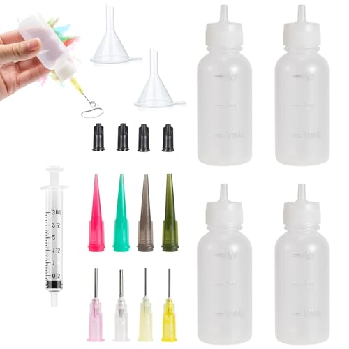 ZALHIN 19 Stuck Liquid Flasche Spenderflasche Kit - 4* Squeeze Dosierflasche 30ml + 4* Dreieckiger Mund Aus Kunststoff + 4*Nadelspitze + 4*Nadelspitzenabdeckung+ 1* Spritzen 3ml + 2* Trichter Klein von ZALHIN