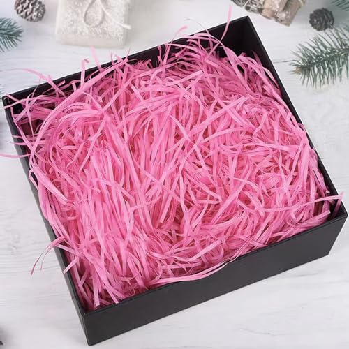 ZALHIN 300g Raffiabast, Füllmaterial Geschenk, Hamper Shreds Geschreddertes Papier Box Füllung Für Geschenkbox,Festival Geschenk Dekoration Verpackung -Rosa von ZALHIN