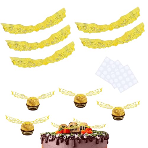 ZALHIN 50 Stück Goldene Flügel Kuchendekoration - Gold Glitter Flügel Happy Birthday Tortendeko, Topper Deko fur Schokolade Cupcakes Süßigkeiten Nachtisch, Themed Party Dekoration von ZALHIN