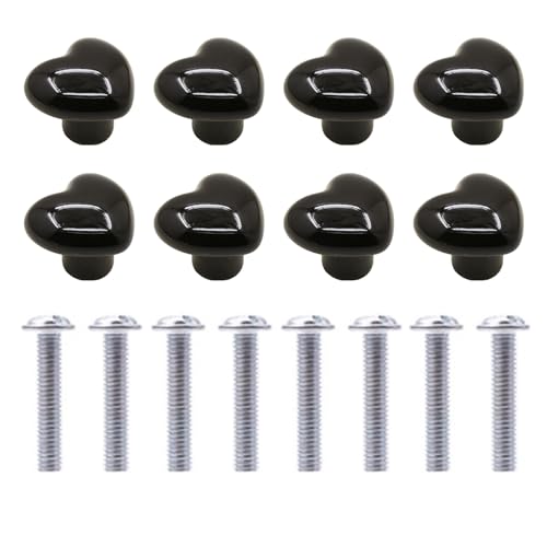 ZALHIN Möbelknöpfe, Schrankknöpfe 8er Set, Herzform Keramik Schrank Schubknöpfe Knauf Keramik Herzform Griffe für Schrank, Schubladenknöpfe mit Schrauben (Black) von ZALHIN