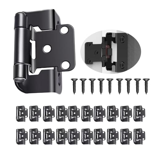 ZALHIN Schrankscharnier 8 Pack 4 Paare 1/2inch Overlay Schrank Tür Scharniere Schwarz, Eckanschlag Schrank Scharniere mit Schließautomatik (Schwarz) von ZALHIN