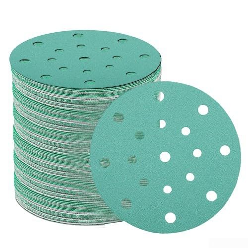 ZAMETTER Mylar Green Sand 15,2 cm 17-Loch-Schleifpapier, runde Schleifscheiben, Aluminium-Legierung, Schleifscheibe, Beflockung, Schleifpapier, 50 Stück von ZAMETTER