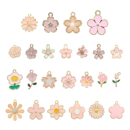 ZAMXHUG 24 Stil Blumen Anhänger - 24 pcs Bunte Blumen Themen Blumen Charms Gänseblümchen Kirsch Blumen Baumeln Vergoldeter Emaille Charm Für Halskette Ohrring Armband Schmuckherstellung von ZAMXHUG