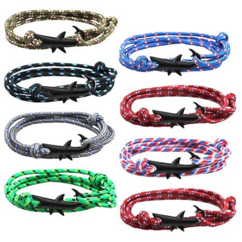 ZAMXHUG 8pcs Bunt Marine Seil Schnur Nautische Surf Armband - Einstellbare Mode Geflochtenes Armbänder, Segeltau Hai Armkettchen, Handgemacht Bettelarmband aus Nylon für Damen Herren Surfer Geschenk von ZAMXHUG