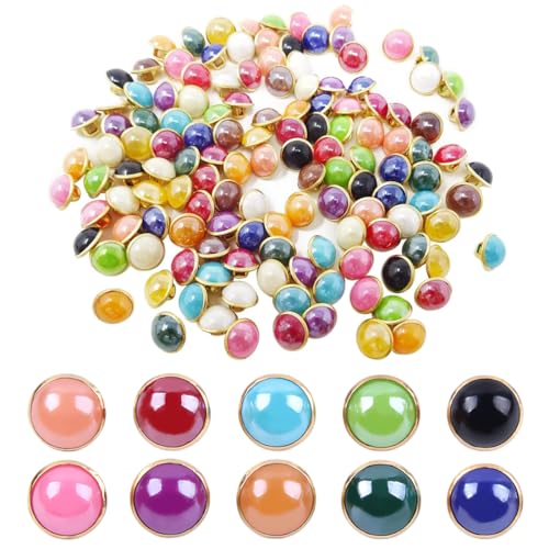 ZAMXHUG Button - 100 pcs 10mm Perle Harz knöpfe, Halbe Kunstharz-Kuppelkappe Goldmessing-Basisknöpfe Basteln Nähen Ösenknöpfe Für Kleidung DIY-Projekt, gemischt Zum Nähen,10 Farben von ZAMXHUG