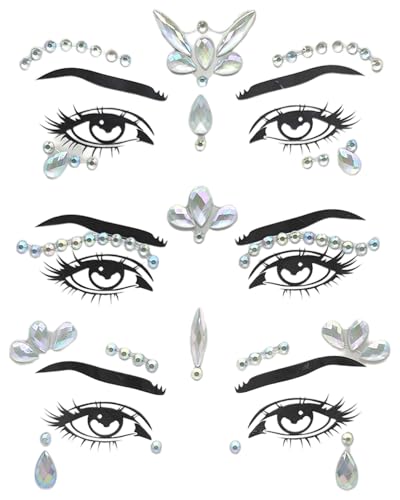 ZAMXHUG Edelsteine Glitzersteine Aufkleber Glitzer Strass, Edelsteine Temporäre Tattoos Glitzer Schmucksteine Strass Gesicht Juwelen Kristalle Strasssteine für Musikkarneval, Party, Make-up(3 Set) von ZAMXHUG