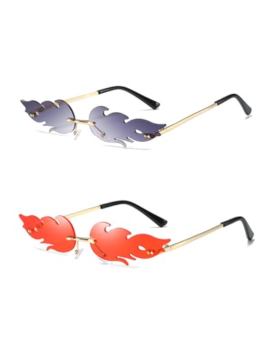 ZAMXHUG Flammen Sonnenbrille - 2 pcs Flammen Brillen,lustige sonnenbrille,Lustige sonnenbrille, Sonnenbrille Rave, Feuer Sonnenbrillen, Neuheit Partybrille für Maskerade Party Dekoration von ZAMXHUG