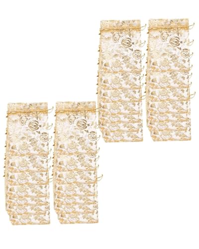 ZAMXHUG Goldener Organzasäckchen -50 Stück Druck Organzabeutel Säckchen Geschenkbeutel KordelzugGeschenkbeutel Mesh Beutel für Hochzeitsfeier Hochzeit Schmuck Süssigkeit Beutel(9x12cm von ZAMXHUG