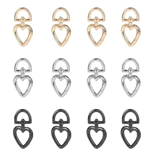 ZAMXHUG Herz Karabinerhaken Schlüsselanhänger - 12 pcs Metall Karabinerhaken Hummer Schlüsselanhänger mit D Ring,Schlüsselanhänger Haken 360°Drehbar, Karabiner Schlüsselanhänger Basteln für DIY Tasche von ZAMXHUG