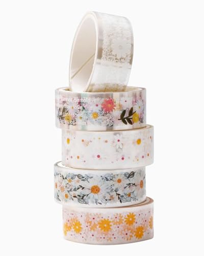 ZAMXHUG Klebebänder - 5 Rollen Washi Tape,Washi Klebeband Set Dekoratives Washi-Tape Niedliche Goldfolie Blume Dekorative Masking Tape für DIY Art & Crafts,15mmx4m von ZAMXHUG