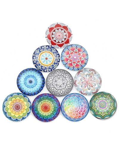 ZAMXHUG Kühlschrankmagnete - 10 pcs Dekorative Glascabochons Glasmagnete mit Mandala Muster 3D Magnete für Kühlschrank,Rund 30mm,Magnettafel, Whiteboard, Pinnwand etc von ZAMXHUG