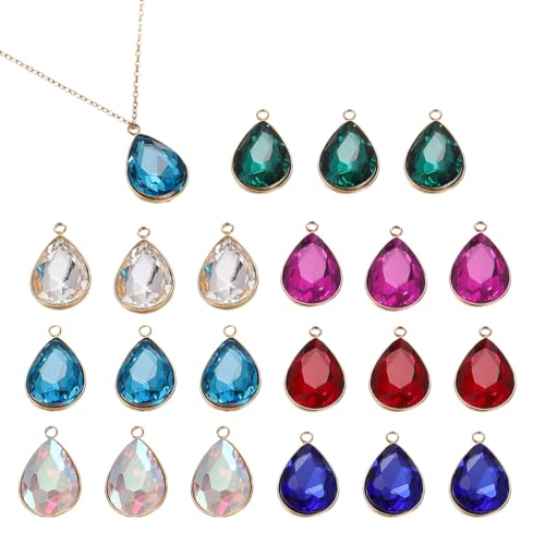 ZAMXHUG Wassertropfen Anhänger - 21 pcs Kristall Perlen Anhänger Charms Strass Tropfen Anhänger Schmuck Zubehör für Mädchen Damen DIY Halskette Schmuck Herstellung, 13x 18 mm, 7 Farben von ZAMXHUG