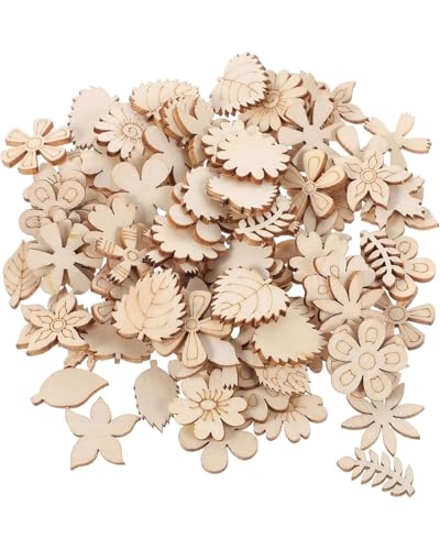 ZAMXHUG streudeko Holz - 100 Stücke Holz Kleine Holzblätter und Blumen DIY Holzscheiben Kleine Holzblumen Zum Basteln Handwerk Streudeko Weihnachtsdeko Scrapbooking Verzierungen von ZAMXHUG