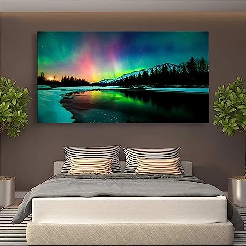 Grünes Polarlicht Diamond Painting,DIY 5D Full Drill Diamond Painting Set,Diamant Malerei Kits für Erwachsene Kristall Stickerei Kreuzstich Handwerk für Home Wand Décor Geschenk Square Drill,80x160cm von ZANHOG