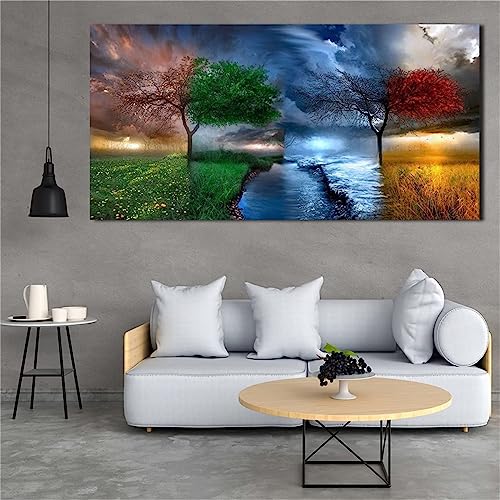 Vier-Jahreszeiten-Baum-Szene Diamond Painting,DIY 5D Full Drill Diamond Painting Set,Diamant Malerei Kits für Erwachsene Kristall Stickerei Kreuzstich Handwerk für Home Wand Décor Round Drill,40x80cm von ZANHOG