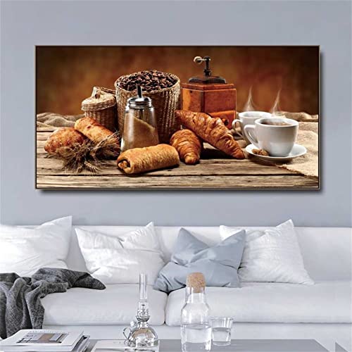 ZANHOG Brot Kaffee Diamond Painting,DIY 5D Full Drill Diamond Painting Set,Diamant Malerei Kits für Erwachsene Kristall Stickerei Kreuzstich Handwerk für Home Wand Décor Geschenk Round Drill,40x80cm von ZANHOG