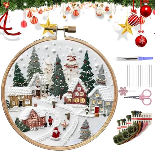 ZANWANXIN Christmas Embroidery Kit, Embroidery Kit for Beginners, Hand DIY Embroidery Stamped, Beginner Embroidery Kit for Adults, Christmas Embroidery Kits for Adults (Holiday Village) von ZANWANXIN