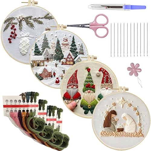 ZANWANXIN Christmas Embroidery Kit, Hand DIY Embroidery Stamped Kit, DIY Adult Cross Stitch Kit, Adults Beginners Embroidery Starter Kit (A Sets) von ZANWANXIN