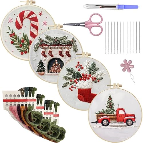 ZANWANXIN Christmas Embroidery Kit, Hand DIY Embroidery Stamped Kit, DIY Adult Cross Stitch Kit, Adults Beginners Embroidery Starter Kit (B Sets) von ZANWANXIN