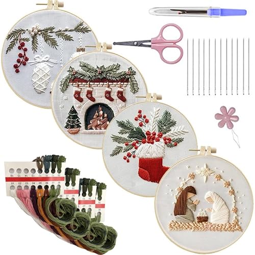 ZANWANXIN Christmas Embroidery Kit, Hand DIY Embroidery Stamped Kit, DIY Adult Cross Stitch Kit, Adults Beginners Embroidery Starter Kit (C Sets) von ZANWANXIN