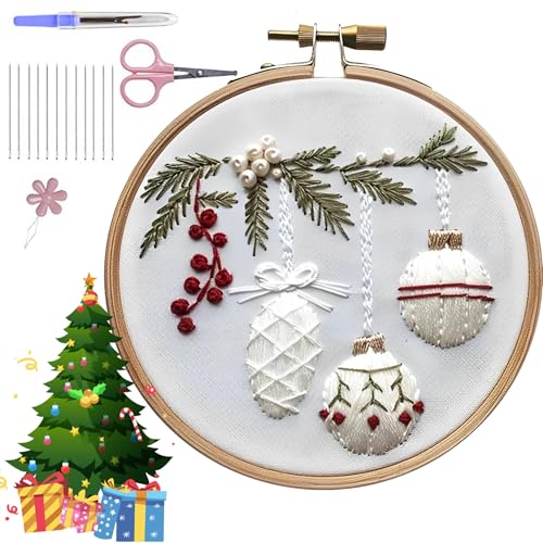 ZANWANXIN Christmas Embroidery Kit, Hand DIY Embroidery Stamped Kit, DIY Adult Cross Stitch Kit, Adults Beginners Embroidery Starter Kit (Holly Bauble) von ZANWANXIN