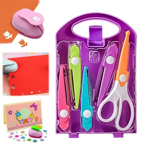 ZANWANXIN Creative Kids Diy Puncher Craft Set, Craft Scissors And Hole Punch Set, Craft Hole Punch Shapes Set, Kids Hole Punch, Leaf, Butterfly, Star Heart Flower Punch Diy Projects (C Set) von ZANWANXIN