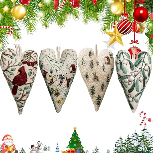 ZANWANXIN DIY Heart Embroidery Christmas Decoration, Embroidery Christmas Ornament Kits, Christmas Heart Embroidery Kit, Christmas Embroidery Kit, Embroidery Ornament Kit (E+F+G+H) von ZANWANXIN