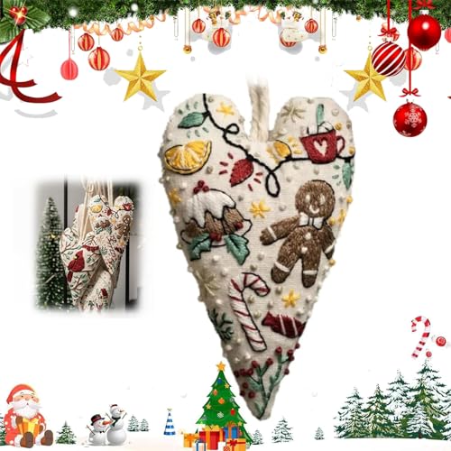 ZANWANXIN DIY Heart Embroidery Christmas Decoration,DIY Heart Shaped Hand Embroidered Christmas Ornament Kit,Christmas Heart Embroidery Kit, Christmas Heart Embroidery for Beginners (Gingerbread Man) von ZANWANXIN