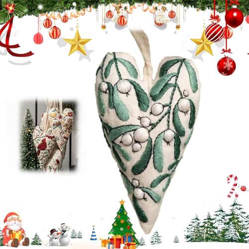 ZANWANXIN DIY Heart Embroidery Christmas Decoration,DIY Heart Shaped Hand Embroidered Christmas Ornament Kit,Christmas Heart Embroidery Kit, Christmas Heart Embroidery for Beginners (Mistletoe Kiss) von ZANWANXIN