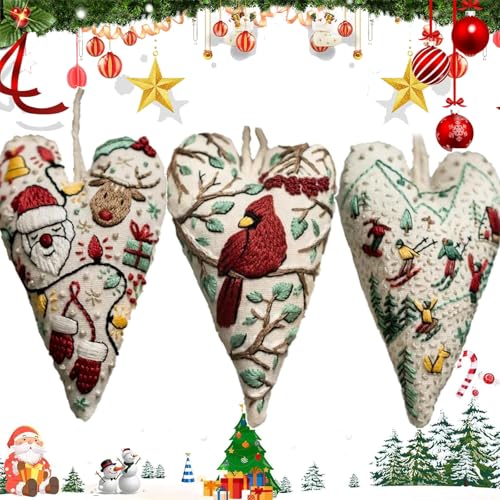 ZANWANXIN DIY Heart Embroidery Christmas Decoration,DIY Heart Shaped Hand Embroidered Christmas Ornament Kit,Christmas Heart Embroidery Kit, Christmas Heart Embroidery for Beginners (Mix-A) von ZANWANXIN