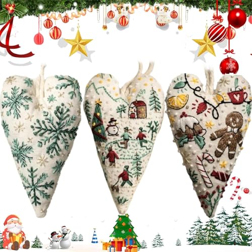 ZANWANXIN DIY Heart Embroidery Christmas Decoration,DIY Heart Shaped Hand Embroidered Christmas Ornament Kit,Christmas Heart Embroidery Kit, Christmas Heart Embroidery for Beginners (Mix-B) von ZANWANXIN