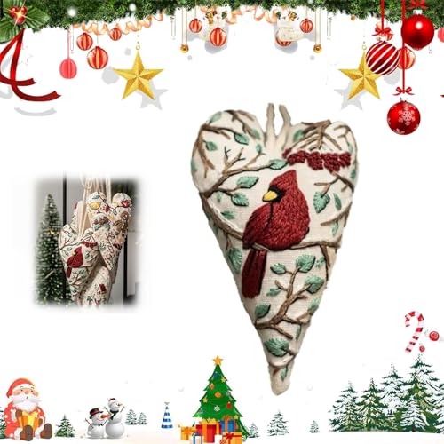 ZANWANXIN DIY Heart Embroidery Christmas Decoration,DIY Heart Shaped Hand Embroidered Christmas Ornament Kit,Christmas Heart Embroidery Kit, Christmas Heart Embroidery for Beginners (Red Bird) von ZANWANXIN