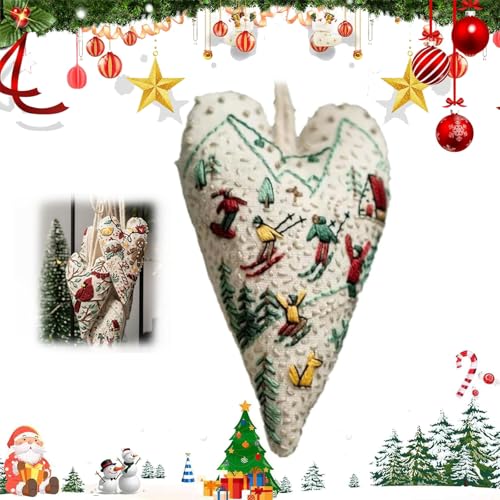 ZANWANXIN DIY Heart Embroidery Christmas Decoration,DIY Heart Shaped Hand Embroidered Christmas Ornament Kit,Christmas Heart Embroidery Kit, Christmas Heart Embroidery for Beginners (Ski) von ZANWANXIN