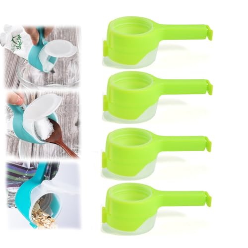 ZANWANXIN Food Bag Sealing Clip with Pour Spout, Food Storage Sealing Clips with Pouring Spouts, Grocery Bag Clip with Dump Port, Potato Chip Bag Clips, for Cereal, Snacks (4pcs-Green) von ZANWANXIN