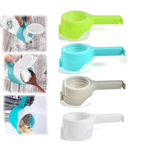 ZANWANXIN Food Bag Sealing Clip with Pour Spout, Food Storage Sealing Clips with Pouring Spouts, Grocery Bag Clip with Dump Port, Potato Chip Bag Clips, for Cereal, Snacks (White+Gray+ Blue+Green) von ZANWANXIN