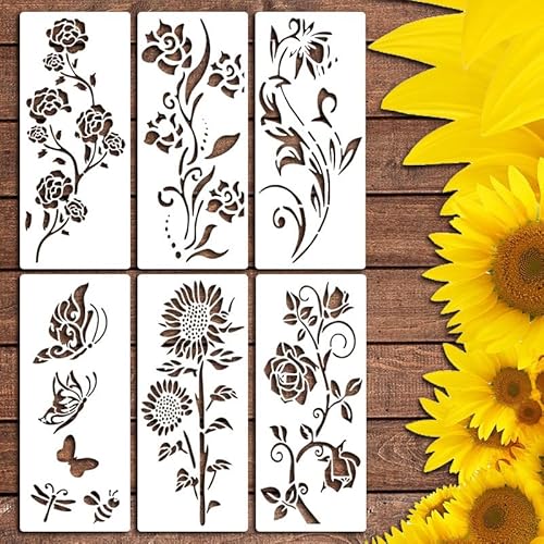 ZANWANXIN Garden Fence Large Flower Stencils, Stencil DIY Decoration, Reusable Wall Stencils Crafts, for Painting on Wood Canvas Paper Fabric Floor Wall Furniture (Flowers) von ZANWANXIN