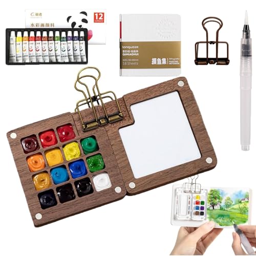 ZANWANXIN Pocket Artist Watercolor Travel Set, Pocketartist Travel Paint Palette Kit, Mini Portable Wooden/Acrylic Grid Paint Box Palette Sets (15Grids-Wooden) von ZANWANXIN