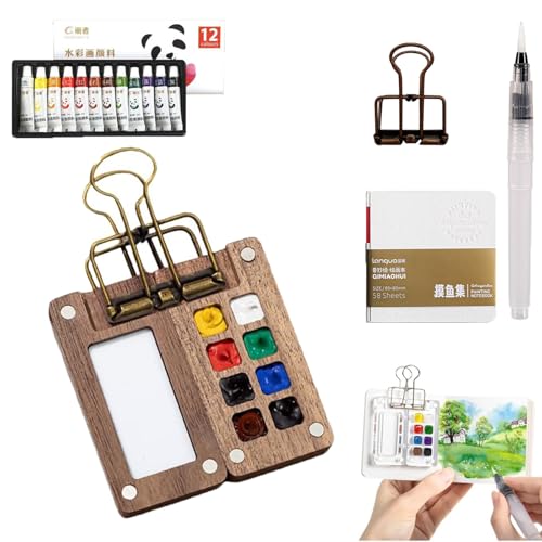 ZANWANXIN Pocket Artist Watercolor Travel Set, Pocketartist Travel Paint Palette Kit, Mini Portable Wooden/Acrylic Grid Paint Box Palette Sets (8Grids-Wooden) von ZANWANXIN