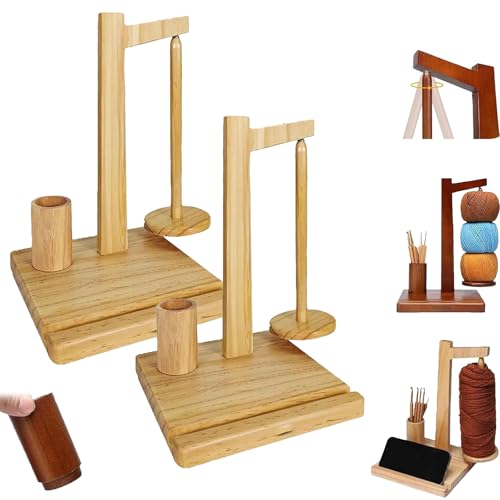 ZANWANXIN Wooden Yarn Holder With Phone Stand, Wooden Yarn Spool Rack, Crochet Hook Organizer, Knitting Spool Organizer, for Craft and Crochet Lovers (2pcs-Original Wood) von ZANWANXIN