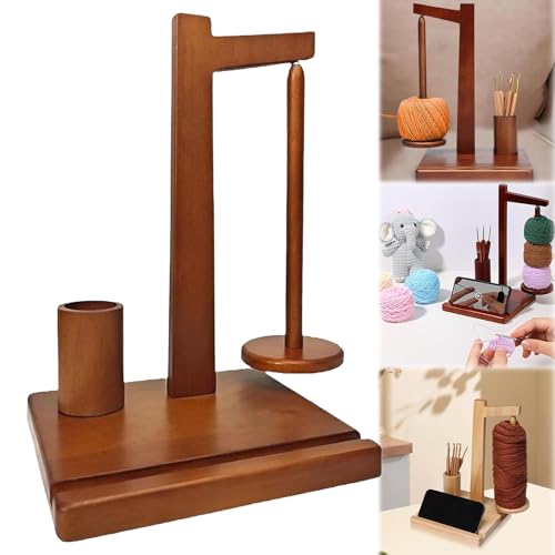 ZANWANXIN Wooden Yarn Holder with Phone Stand, Wooden Yarn Holder, Wooden Yarn Spool Rack, Magnetic Yarn Holder, Wooden Yarn Holder for Crocheting, Yarn Spool Holder, Yarn Ball Holder (Walnut) von ZANWANXIN