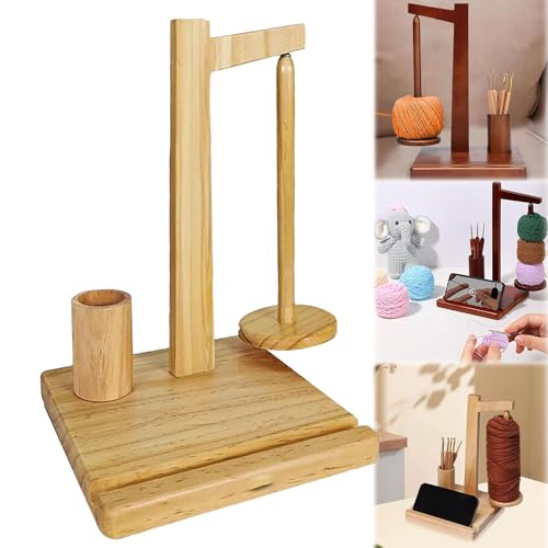 ZANWANXIN Wooden Yarn Holder with Phone Stand, Wooden Yarn Holder, Wooden Yarn Spool Rack, Magnetic Yarn Holder, Wooden Yarn Holder for Crocheting, Yarn Spool Holder, Yarn Ball Holder (Wood) von ZANWANXIN