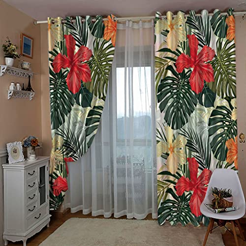 ZAPVI Thermo-Verdunklungsvorhänge Bunte Blumen Feste weichfließende blickdichte Dunkelrot-Gardinen mit Ösen für Schlafzimmer 2er Set Größe:2 x B140 x H245cm von ZAPVI