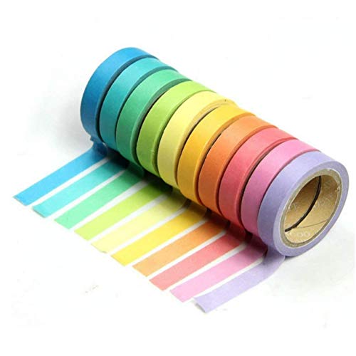 Washi Tape,10 Rollen Klebeband Dekorative Masking Tapes Bunt Klebebänder für Scrapbooking DIY Handwerk 8mm 5M Muticolours von ZARRS