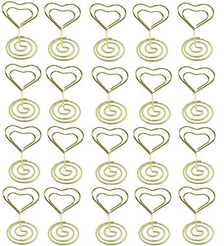 ZARRS Kartenhalter Clip,Herz Tischnummer 20 Pack Namenskartenhalter mit robusten Basis für Hochzeit Fotos Dekoration Stahl 4.5 cm(Gold) von ZARRS